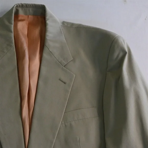 Vtg Mens‎ 42L 36x32 Beige Khaki Cotton Blend Mens Jacket Pants Suit
